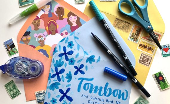 Make your happy mail envelope stand out with @tombowusa! These items are essential for all of your happy mail needs! #dualbrushpens #adhesive #tombow