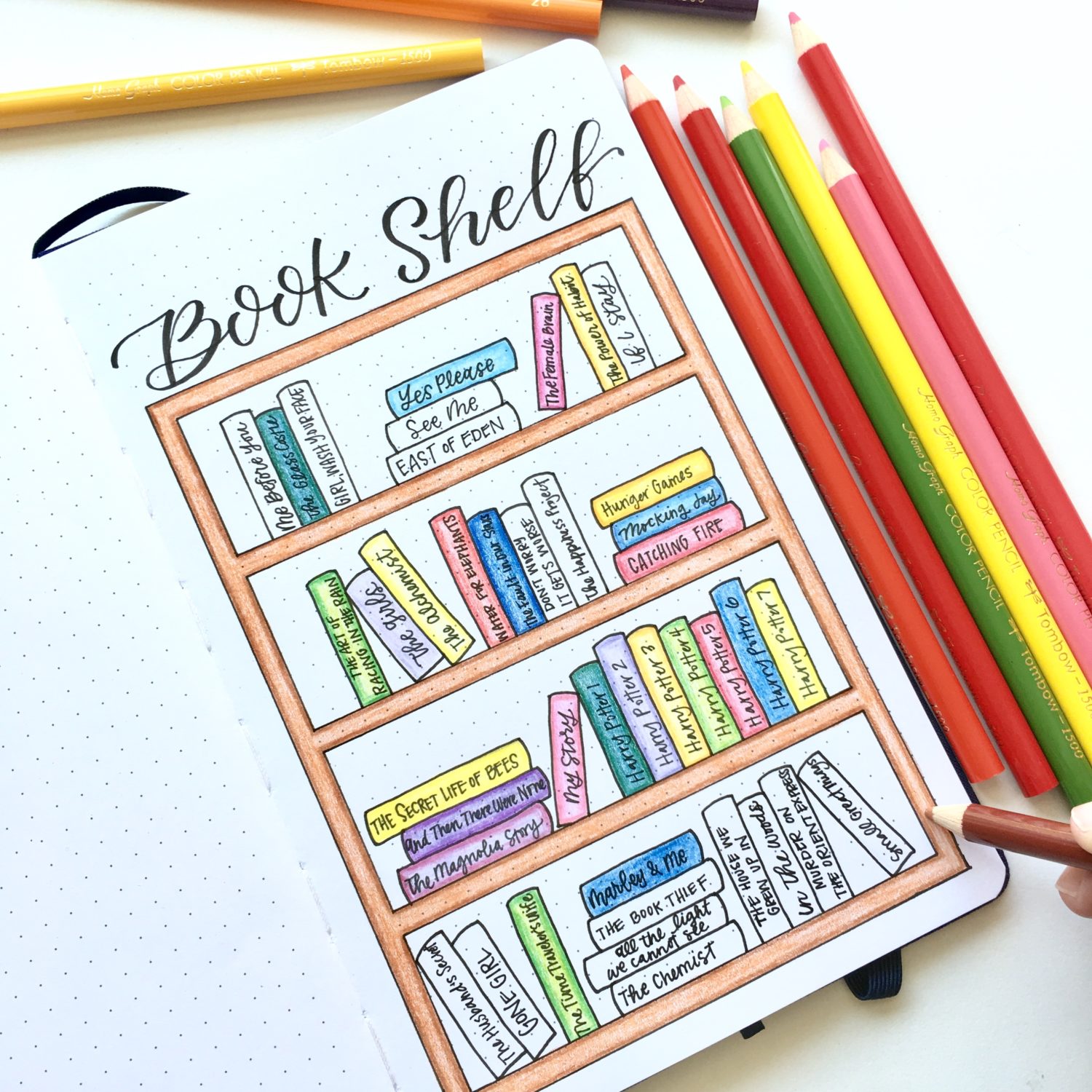 DIY Book Shelf Bullet Journal Spread - Tombow USA Blog